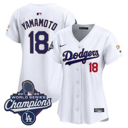 Women's Los Angeles Dodgers 9-Time Champions Gold Trim Vapor Premier Limited Jersey - All Stitched