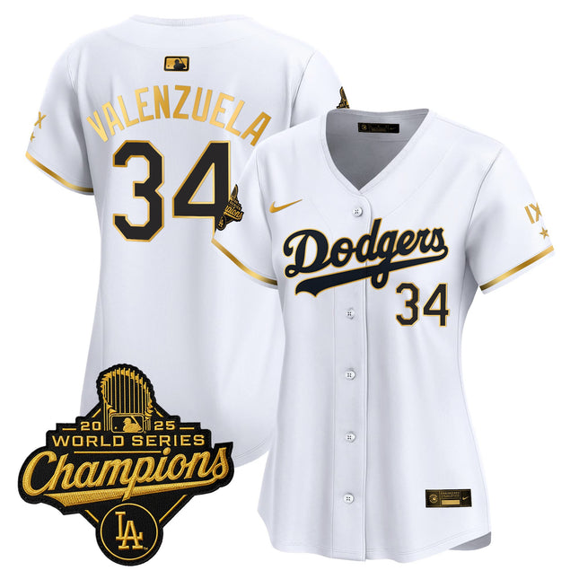 Women's Los Angeles Dodgers 9-Time Champions Gold Trim Vapor Premier Limited Jersey - All Stitched