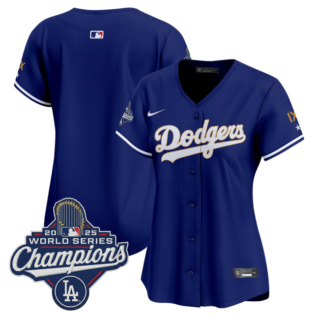 Women's Los Angeles Dodgers 9-Time Champions Gold Trim Vapor Premier Limited Jersey - All Stitched