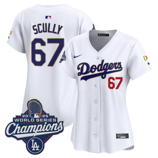 Women's Los Angeles Dodgers 9-Time Champions Gold Trim Vapor Premier Limited Jersey - All Stitched