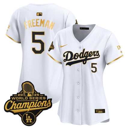 Women's Los Angeles Dodgers 9-Time Champions Gold Trim Vapor Premier Limited Jersey - All Stitched