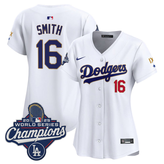 Women's Los Angeles Dodgers 9-Time Champions Gold Trim Vapor Premier Limited Jersey - All Stitched