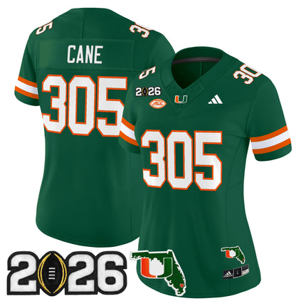 Women's Miami Hurricanes 2026 CFP Final & Florida Patch Vapor Limited Jersey - All Stitched