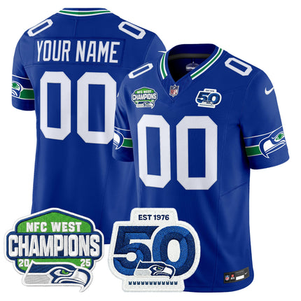 Seattle Seahawks 2025 NFC West Division Champions & 50th Anniversary Patch Vapor Limited Custom Jersey - All Stitched