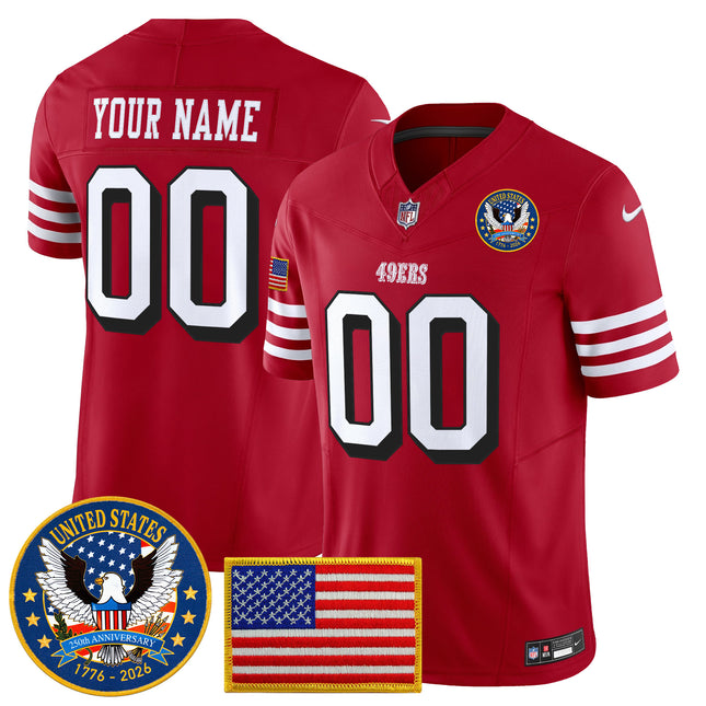 San Francisco 49ers "United States 250th Anniversary Patch" Vapor Limited Custom Jersey - All Stitched