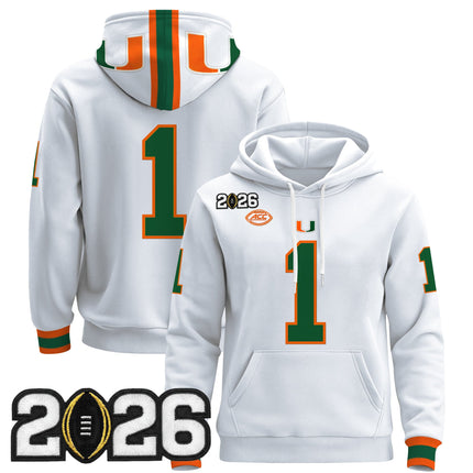 Men's Miami Hurricanes 2026 CFP Final Patch Premium Pullover Hoodie - All Stitched