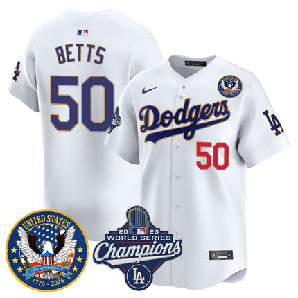 Men's Dodgers 2025 World Series Champions & America 250th Patch Vapor Premier Limited Jersey - All Stitched