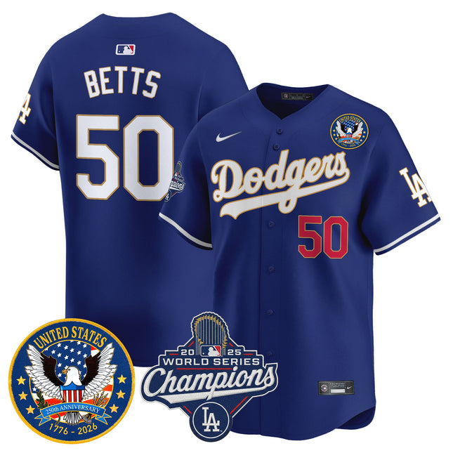 Men's Dodgers 2025 World Series Champions & America 250th Patch Vapor Premier Limited Jersey - All Stitched