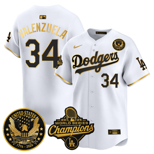 Men's Dodgers 2025 World Series Champions & America 250th Patch Vapor Premier Limited Jersey - All Stitched
