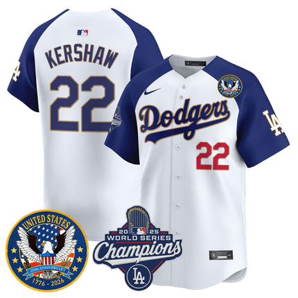 Men's Dodgers 2025 World Series Champions & America 250th Patch Vapor Premier Limited Jersey - All Stitched