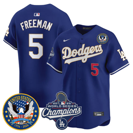 Men's Dodgers 2025 World Series Champions & America 250th Patch Vapor Premier Limited Jersey - All Stitched