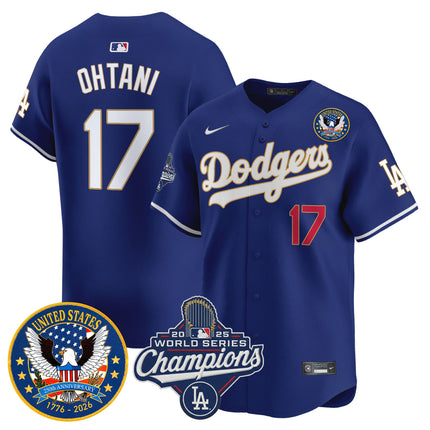 Men's Dodgers 2025 World Series Champions & America 250th Patch Vapor Premier Limited Jersey - All Stitched