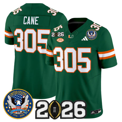 Men's Miami Hurricanes "United States 250th Anniversary & 2026 CFP Final Patch" Vapor Limited Jersey - All Stitched