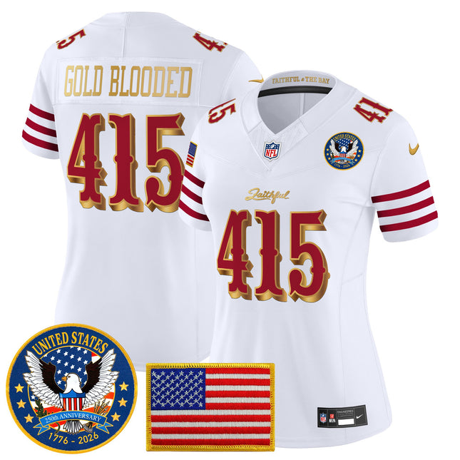 Women's San Francisco 49ers "United States 250th Anniversary Patch" Vapor Limited Jersey - All Stitched