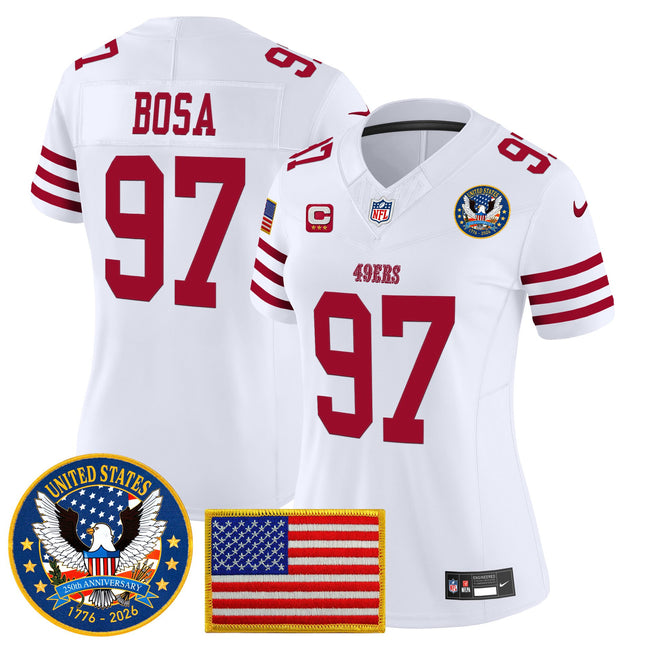 Women's San Francisco 49ers "United States 250th Anniversary Patch" Vapor Limited Jersey - All Stitched