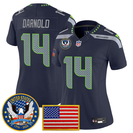 Women's Seattle Seahawks "United States 250th Anniversary Patch" Vapor Limited Jersey - All Stitched