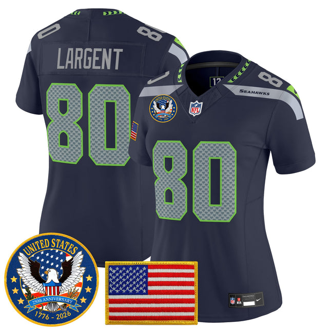 Women's Seattle Seahawks "United States 250th Anniversary Patch" Vapor Limited Jersey - All Stitched