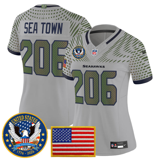 Women's Seattle Seahawks "United States 250th Anniversary Patch" Vapor Limited Jersey - All Stitched