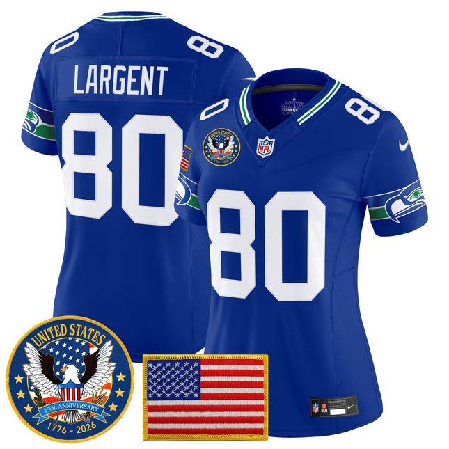 Women's Seattle Seahawks "United States 250th Anniversary Patch" Vapor Limited Jersey - All Stitched