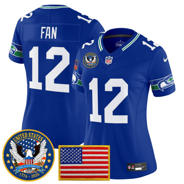 Women's Seattle Seahawks "United States 250th Anniversary Patch" Vapor Limited Jersey - All Stitched