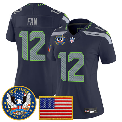 Women's Seattle Seahawks "United States 250th Anniversary Patch" Vapor Limited Jersey - All Stitched