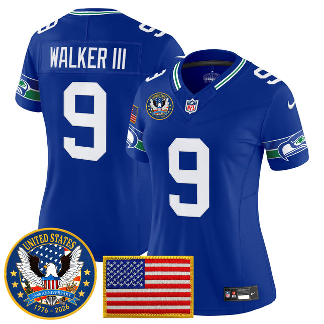 Women's Seattle Seahawks "United States 250th Anniversary Patch" Vapor Limited Jersey - All Stitched