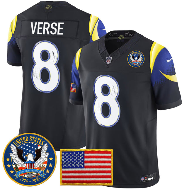 Men's Los Angeles Rams 2025 "United States 250th Anniversary Patch" Vapor Limited Jersey - All Stitched
