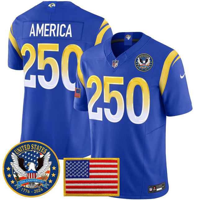 Men's Los Angeles Rams 2025 "United States 250th Anniversary Patch" Vapor Limited Jersey - All Stitched