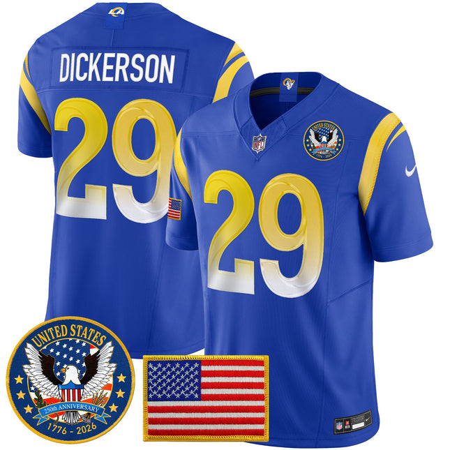 Men's Los Angeles Rams 2025 "United States 250th Anniversary Patch" Vapor Limited Jersey - All Stitched
