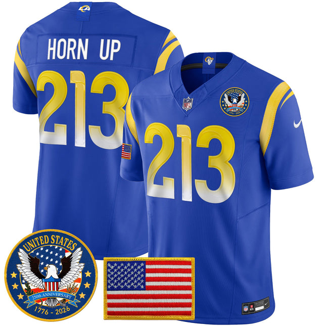 Men's Los Angeles Rams 2025 "United States 250th Anniversary Patch" Vapor Limited Jersey - All Stitched