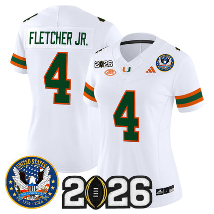 Women's Miami Hurricanes "United States 250th Anniversary & 2026 CFP Final Patch" Vapor Limited Jersey - All Stitched