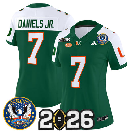 Women's Miami Hurricanes "United States 250th Anniversary & 2026 CFP Final Patch" Vapor Limited Jersey - All Stitched