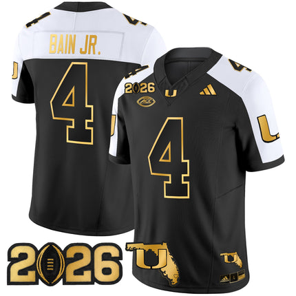 Men's Miami Hurricanes 2026 CFP Final & Florida Patch Gold Vapor Limited Jersey - All Stitched