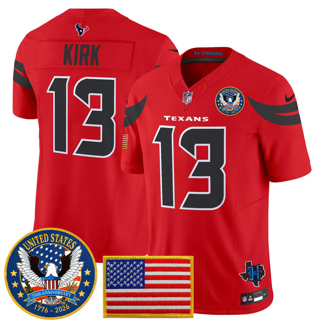 Men's Houston Texans "United States 250th Anniversary Patch" Vapor Limited Jersey - All Stitched