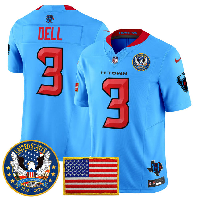 Men's Houston Texans "United States 250th Anniversary Patch" Vapor Limited Jersey - All Stitched