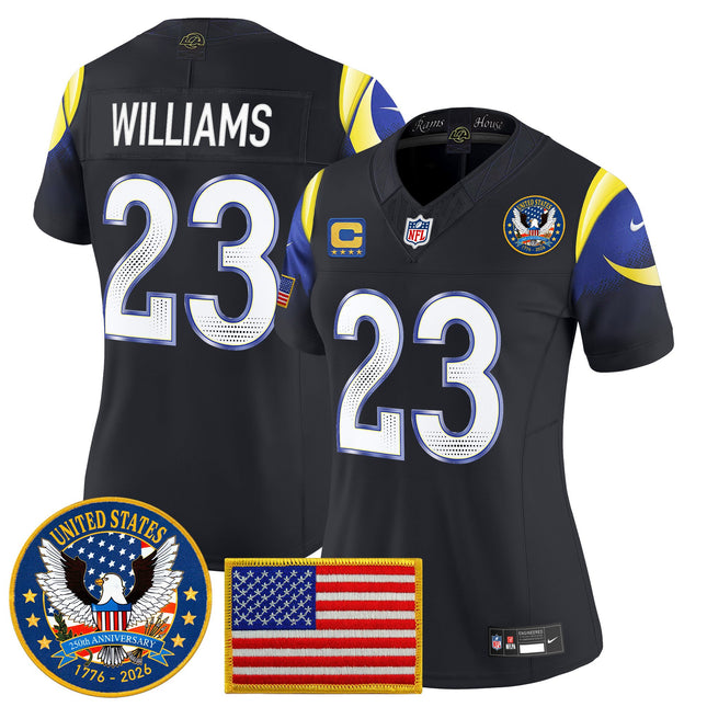 Women's Los Angeles Rams 2025 "United States 250th Anniversary Patch" Vapor Limited Jersey - All Stitched