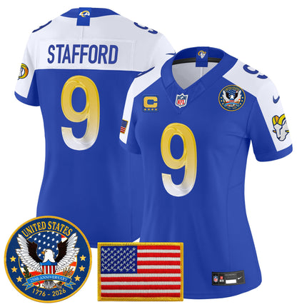 Women's Los Angeles Rams 2025 "United States 250th Anniversary Patch" Vapor Limited Jersey - All Stitched