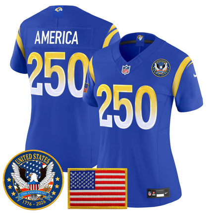 Women's Los Angeles Rams 2025 "United States 250th Anniversary Patch" Vapor Limited Jersey - All Stitched