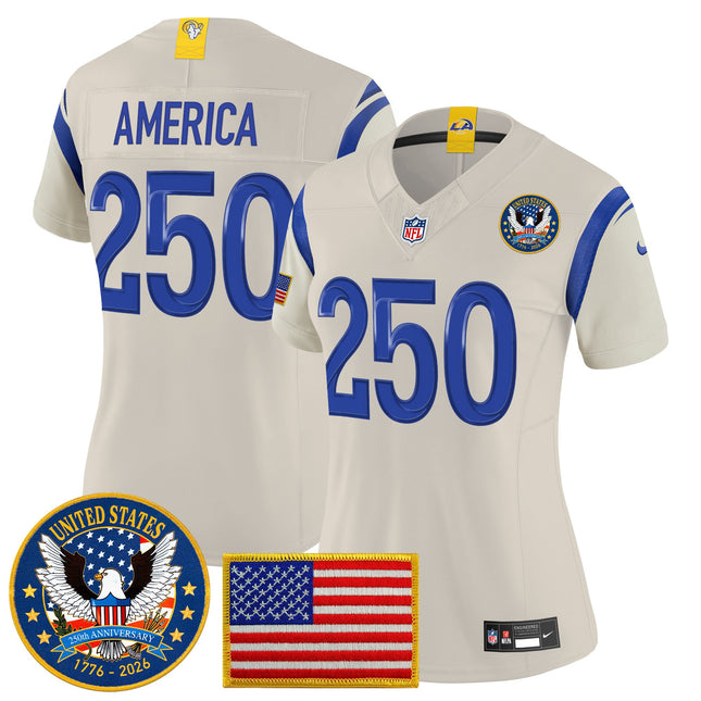 Women's Los Angeles Rams 2025 "United States 250th Anniversary Patch" Vapor Limited Jersey - All Stitched