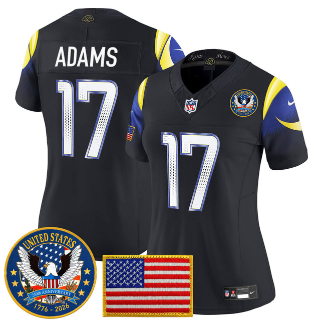 Women's Los Angeles Rams 2025 "United States 250th Anniversary Patch" Vapor Limited Jersey - All Stitched