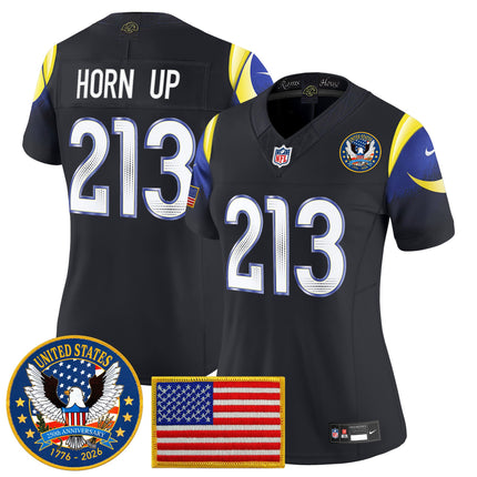 Women's Los Angeles Rams 2025 "United States 250th Anniversary Patch" Vapor Limited Jersey - All Stitched