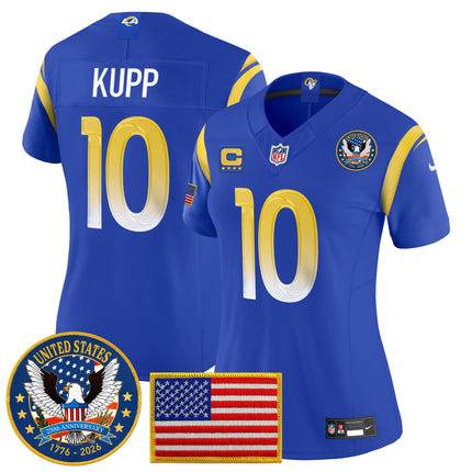 Women's Los Angeles Rams 2025 "United States 250th Anniversary Patch" Vapor Limited Jersey - All Stitched