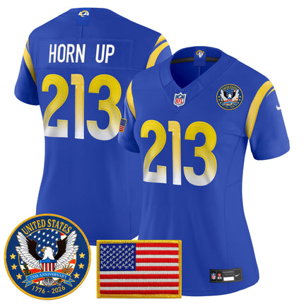 Women's Los Angeles Rams 2025 "United States 250th Anniversary Patch" Vapor Limited Jersey - All Stitched