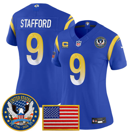 Women's Los Angeles Rams 2025 "United States 250th Anniversary Patch" Vapor Limited Jersey - All Stitched