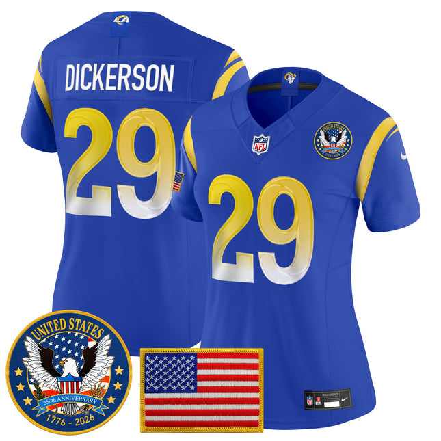 Women's Los Angeles Rams 2025 "United States 250th Anniversary Patch" Vapor Limited Jersey - All Stitched