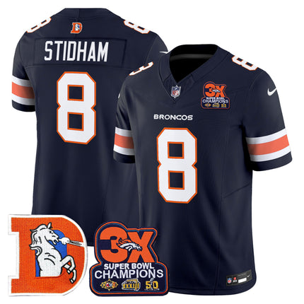 Men's Denver Broncos Throwback Vapor Limited Jersey - 3-Time Champions Patch - All Stitched