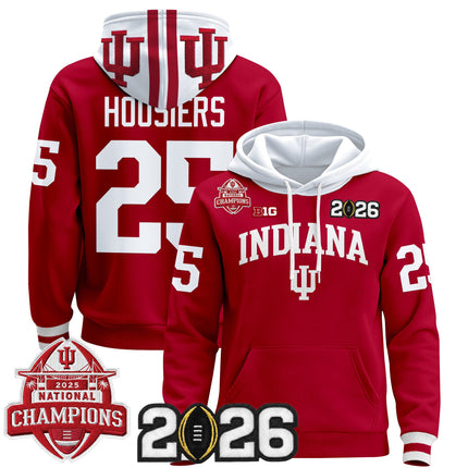 Men's Indiana Hoosiers 2025 National Champions & 2026 CFP Final Patch Premium Pullover Hoodie V2 - All Stitched