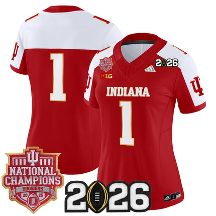 Women's Indiana Hoosiers 2025 National Champions & 2026 CFP Final Patch Gold Trim Vapor Limited Jersey - All Stitched