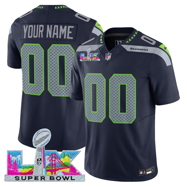 Seattle Seahawks Super Bowl LX Vapor Limited Custom Jersey - All Stitched