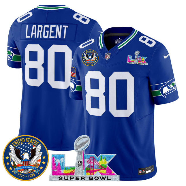 Men's Seattle Seahawks "Super Bowl LX & United States 250th Patch" Vapor Limited Jersey - All Stitched